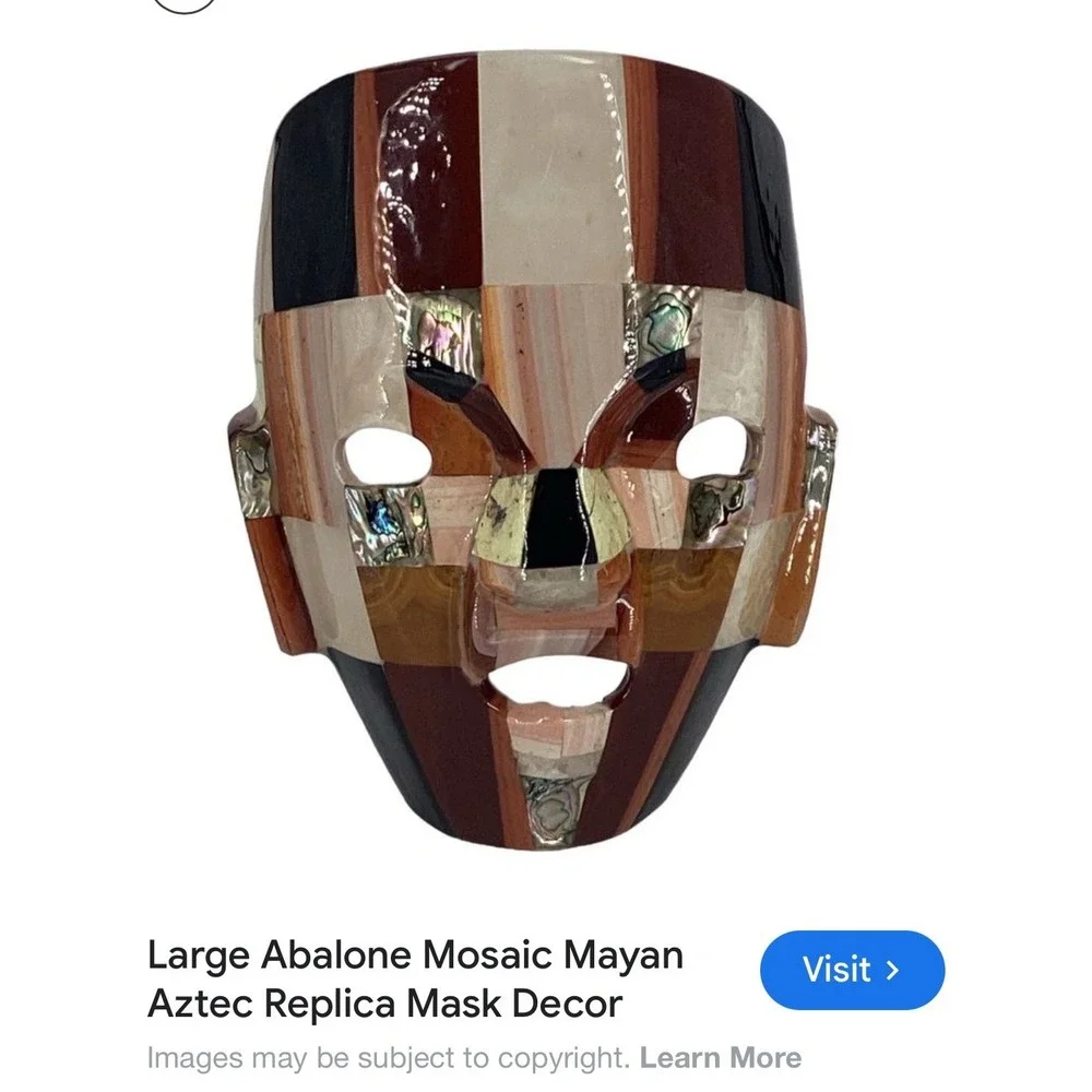 Aztec Mexican Mayan Tessellated Semi Precious Mask Mother‎ of Pearl  Abalone